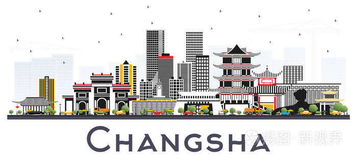 矢量插图.商务旅游和旅游理念与现代建筑.长沙城市景观与地标