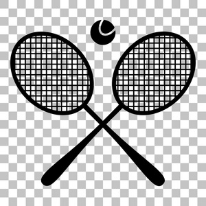 网球球拍标志。平面样式黑色图标透明背景