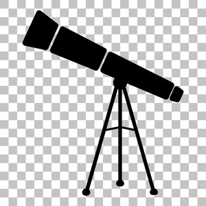 望远镜简单的符号。平面样式黑色图标透明背景
