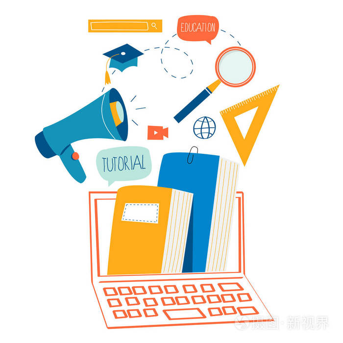 教育,在线培训课程,远程教育平面矢量图.