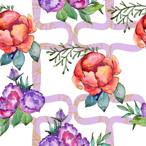 水彩五颜六色的花束花。花卉植物花。无缝的背景图案。织物墙纸打印纹理。水彩画野花为背景, 纹理, 包装图案, 边框