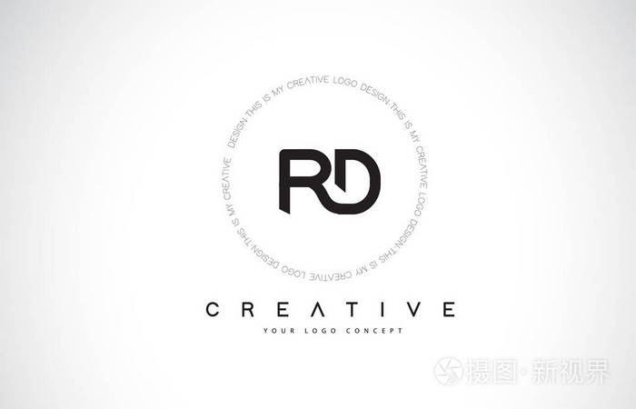 带黑白创意图标文本字母矢量的 rd r d 标志设计