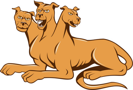 Cerberus多头的狗犬坐卡通