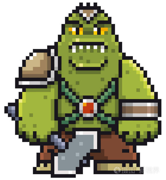 卡通怪兽的矢量图解-像素设计