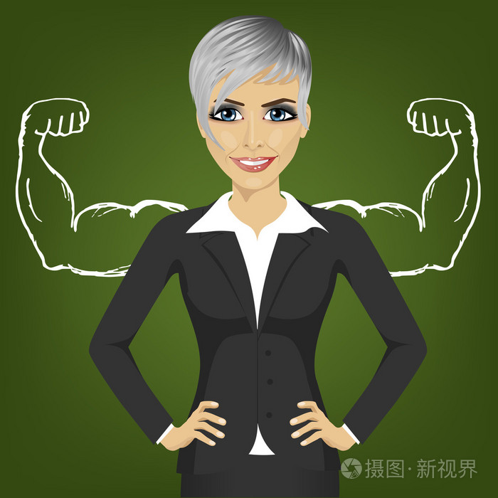 商业女性成功站在一起的强壮的胳膊肌肉双手放在臀部上