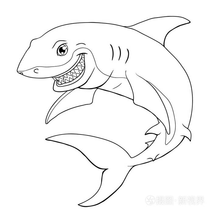 微笑鲨鱼在白色的黑色轮廓