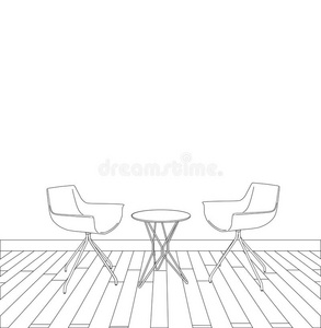 现代室内桌椅素描。矢量图示