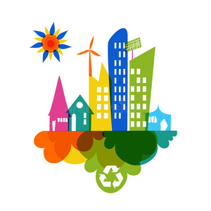 绿色多彩城市回收图标