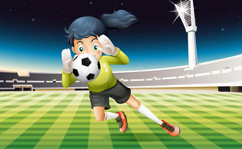 踢足球的年轻女子