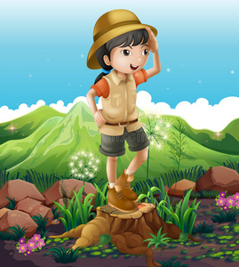 长草的卡通女孩图片