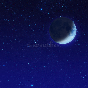 星月夜夜空有星的半蓝月亮照片