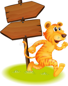 奔跑背景板一只老虎在奔跑,空荡荡的招牌照片