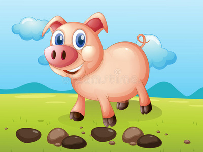 石头边微笑的猪