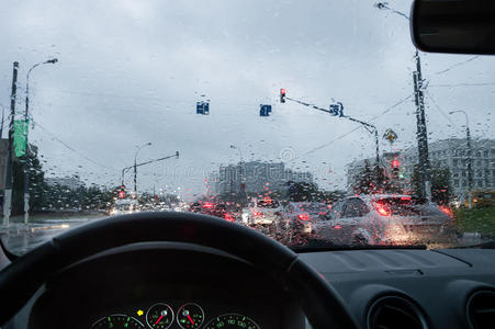 在雨中开车图片