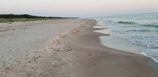 夏季黄昏时分的波罗的海海滩海滨海岸线