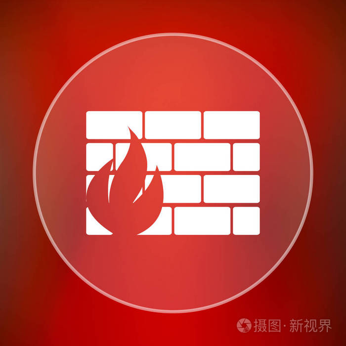 防火墙图标.红色背景上的互联网按钮