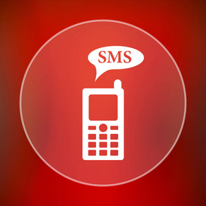 Sms 图标。红色背景上的互联网按钮