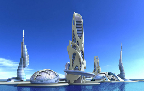 未来城市线描画图片