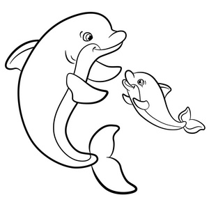 海洋野生动物.母海豚游泳与 h照片