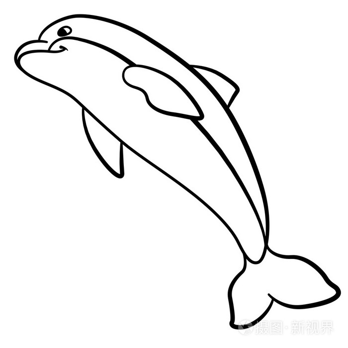 着色页海洋野生动物可爱的小海豚跳跃