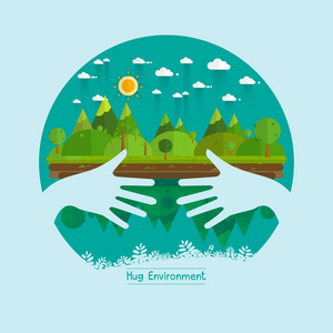 生态友好的手拥抱绿色概念树。无害环境的朋友