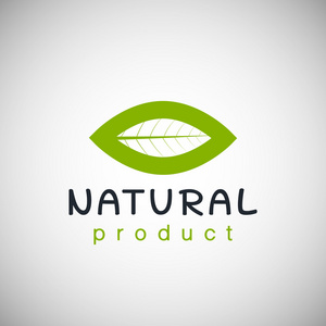 天然产品徽标设计模板。绿色的叶子的分支