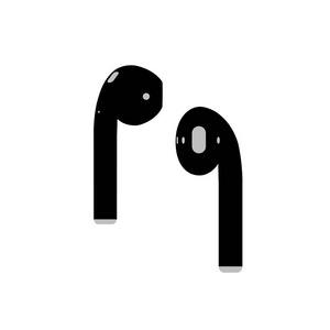 黑色 airpods 音乐无线耳机在白色背景下应用和网站的平面图标照片