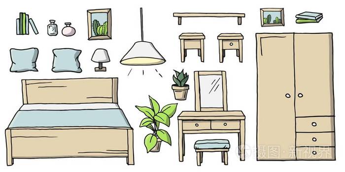 手绘卡通彩色卧室家具套装.