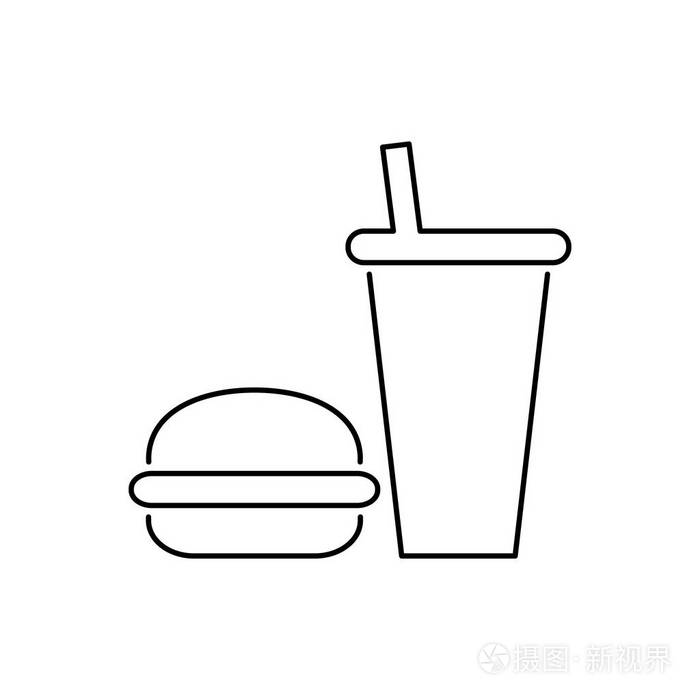 汉堡和饮料图标简单平面样式矢量图