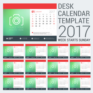 桌子日历模板2017年。 设计模板