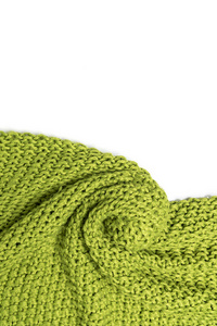 羊毛毛毯, 绿色, 针织大矮胖纱。白色背景针织毛毯特写