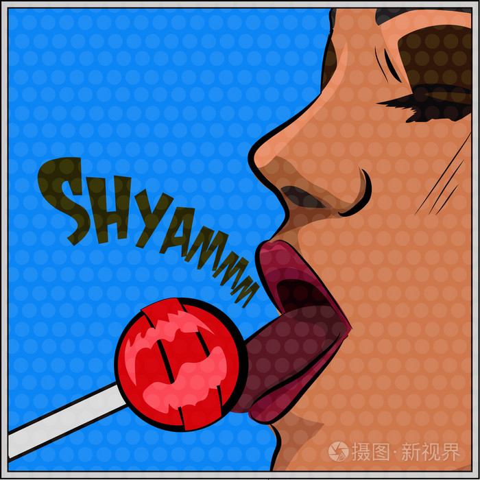 女孩舔球棒棒糖.矢量图