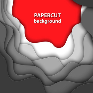 矢量背景与白色, 灰色和红色剪纸形状。3d. 抽象纸艺风格, 设计布局为商务演示, 传单, 海报, 印刷品, 装饰, 卡片, 小