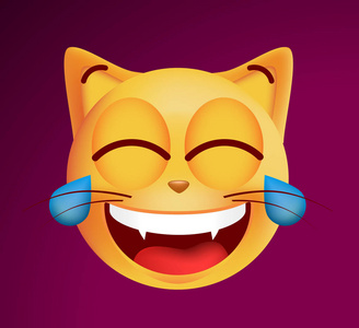 个 可爱非常满意的喜悦图释猫在黑色背景上的眼泪.