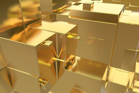 财富丰富概念理念黄金城市日落光线抽象空间背景. 3 d 例证渲染照片