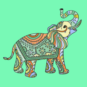 儿童图形带有印度大象的老式图案