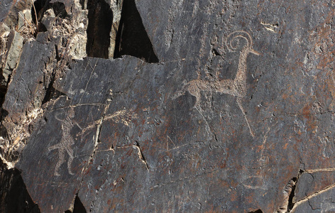 古代岩画, 鹿和人权与矛,狩猎照片