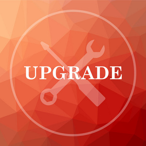 在红色低聚背景上升级网站按钮照片