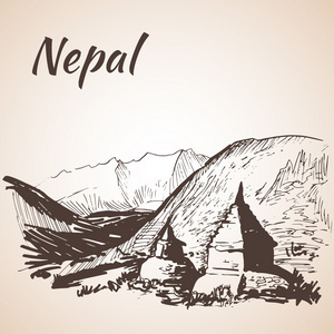 尼泊尔喜马拉雅山。白色背景上孤立