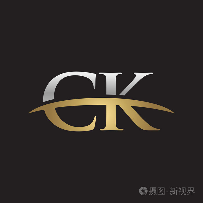首字母 ck 银金耐克标志旋风 logo 黑色背景