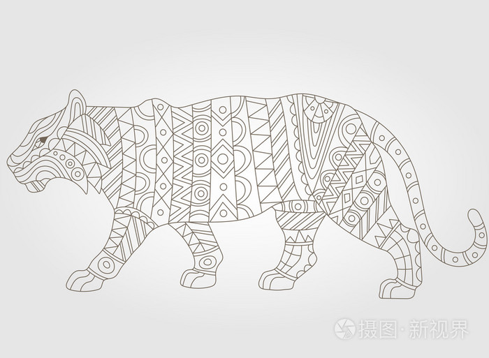抽象的老虎,在白色背景上的轮廓插图