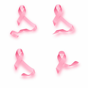 现实的粉红丝带，乳腺癌癌症认识符号上白色, 孤立。矢量图 eps10