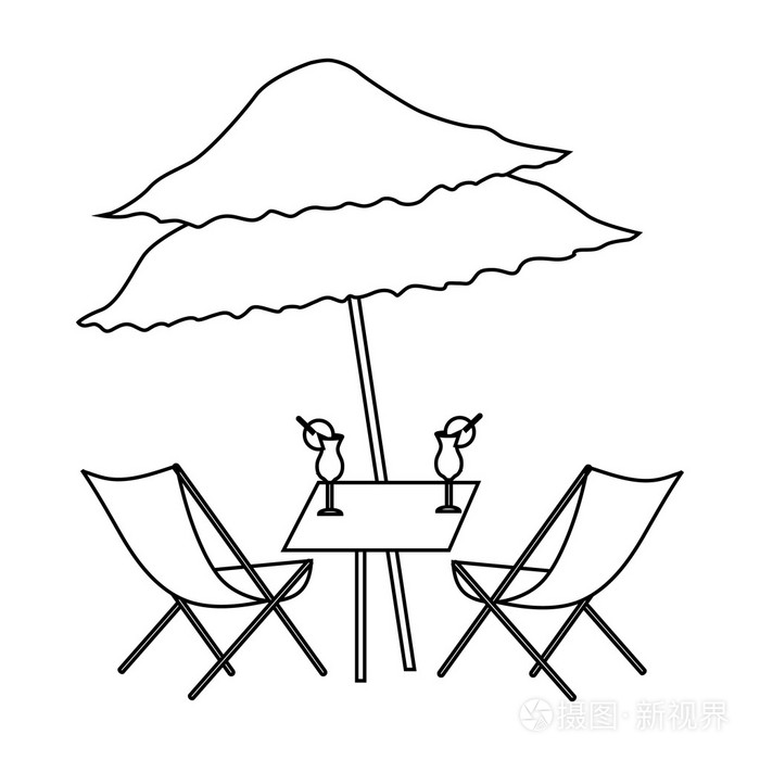 沙滩桌鸡尾酒图标,大纲样式