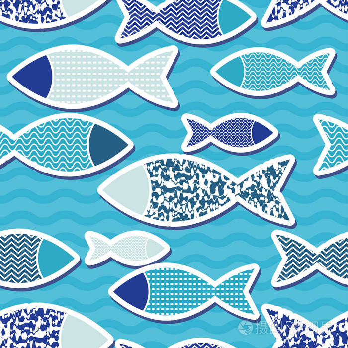 无缝矢量背景装饰鱼在海中矢量图平面设计