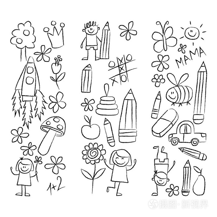 幼儿园涂鸦图片白色背景