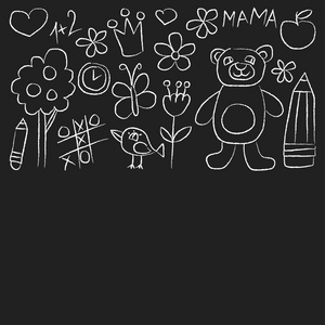 幼儿园涂鸦黑板上的图片照片