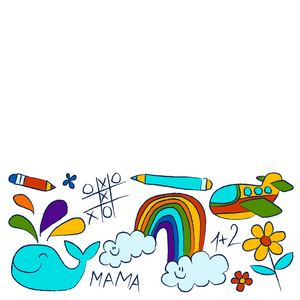 幼儿园涂鸦白色背景上的图片照片