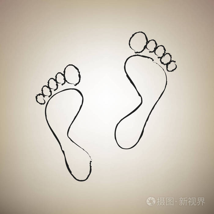 脚印标志.向量.画笔绘制黑色图标在浅褐色