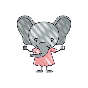 彩色蜡笔剪影漫画的穿着可爱的大象