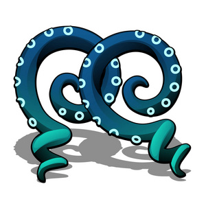 蓝色章鱼触手在白色背景下被隔离。矢量卡通特写插图